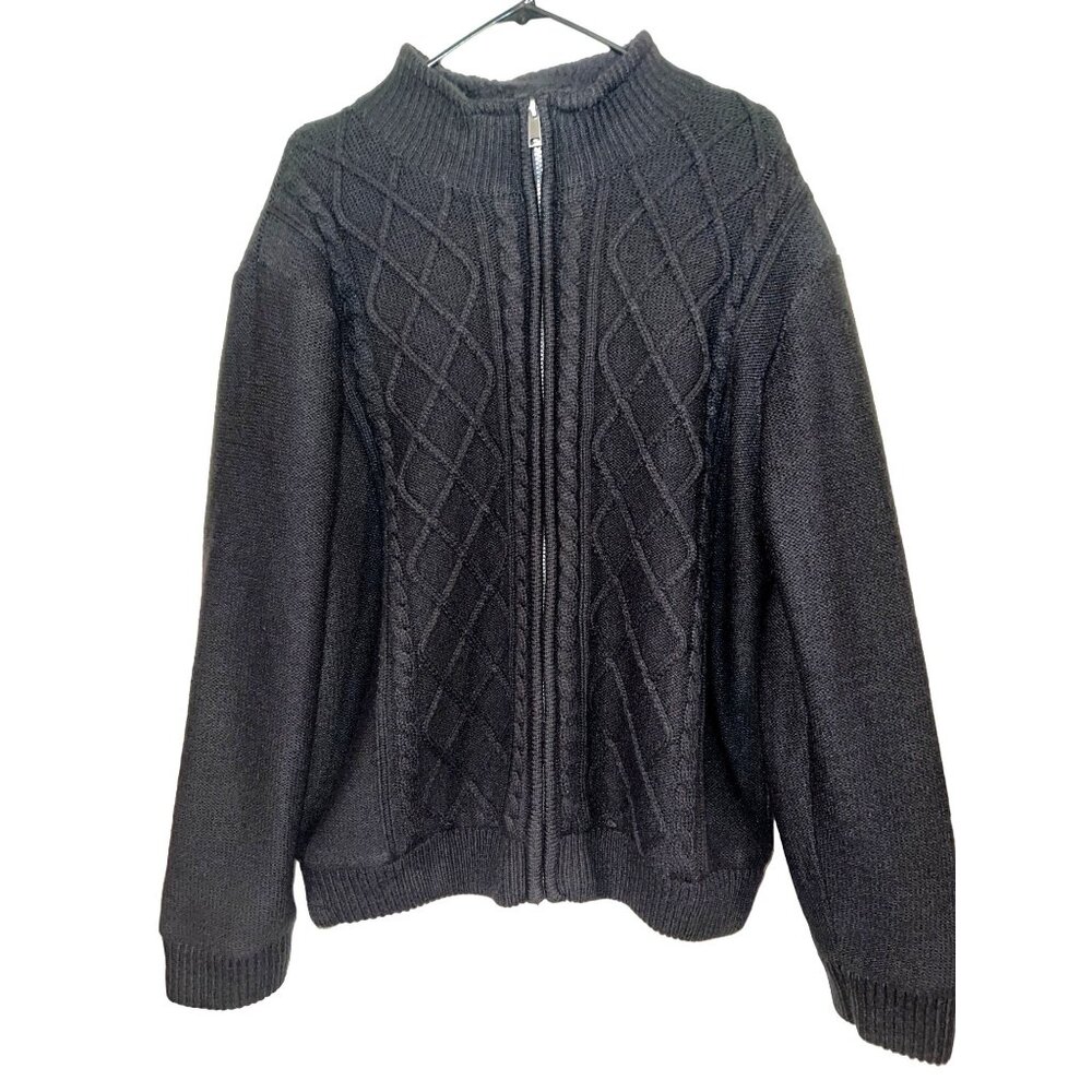 Tricots St Raphael Black Full-Zip Sweater XL 100% Acrylic Shell Polyester Lining